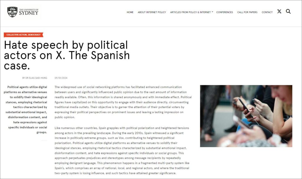 Hate speech by political actors on X. The Spanish case.